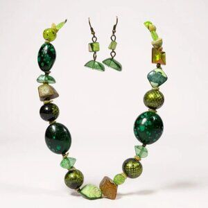 Multi green lucite Bead Ceramic bead Necklace Earring